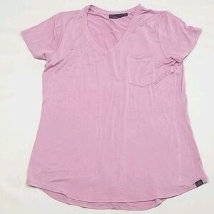 Prana Shirt Women's Small Short Sleeved V-neck Front Pocket Exercise Gym Yoga